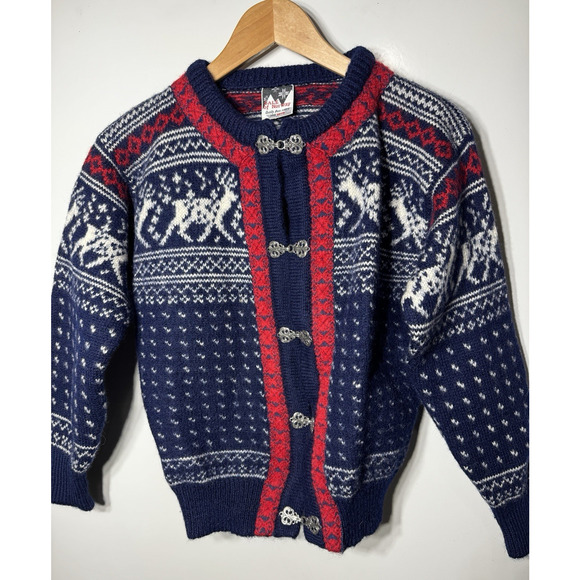 VTG Dale Of Norway Wool Sweater Reindeer Pattern Pewter Clasps Nordic Knit Sz XS - Picture 1 of 6